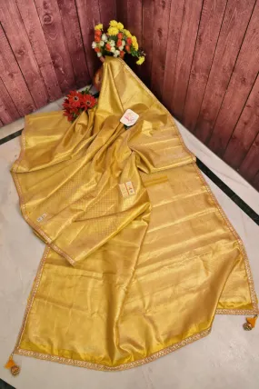 Golden Color Pure Brocade Kanjeevaram Silk Saree