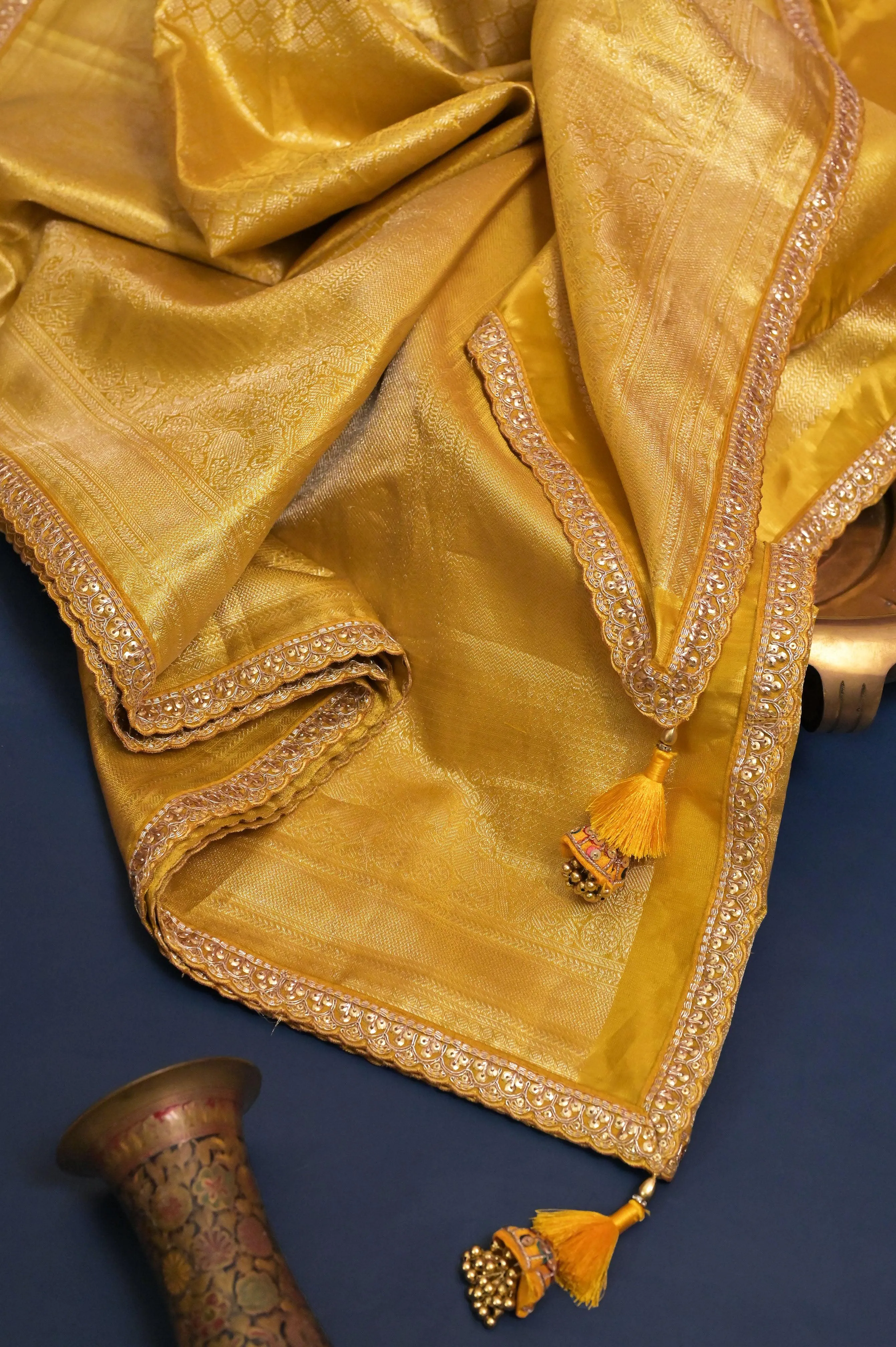 Golden Color Pure Brocade Kanjeevaram Silk Saree