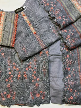 Grey Schiffli Lawn Embroidered Casual 3-Piece Suit