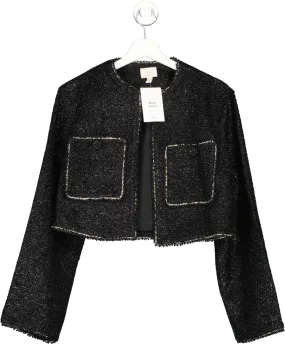 H&M Black Shimmering Wool Blend Boucle Blazer UK S