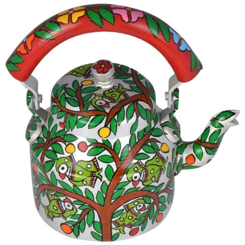 Hand-painted Kaushalam Teapot: Parrots on Tree