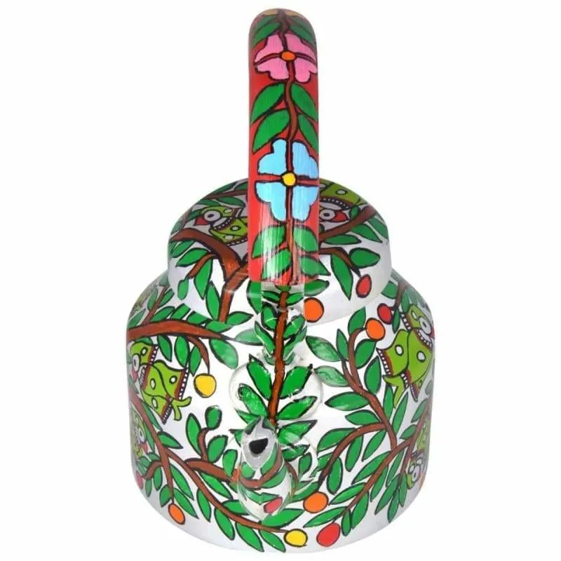 Hand-painted Kaushalam Teapot: Parrots on Tree