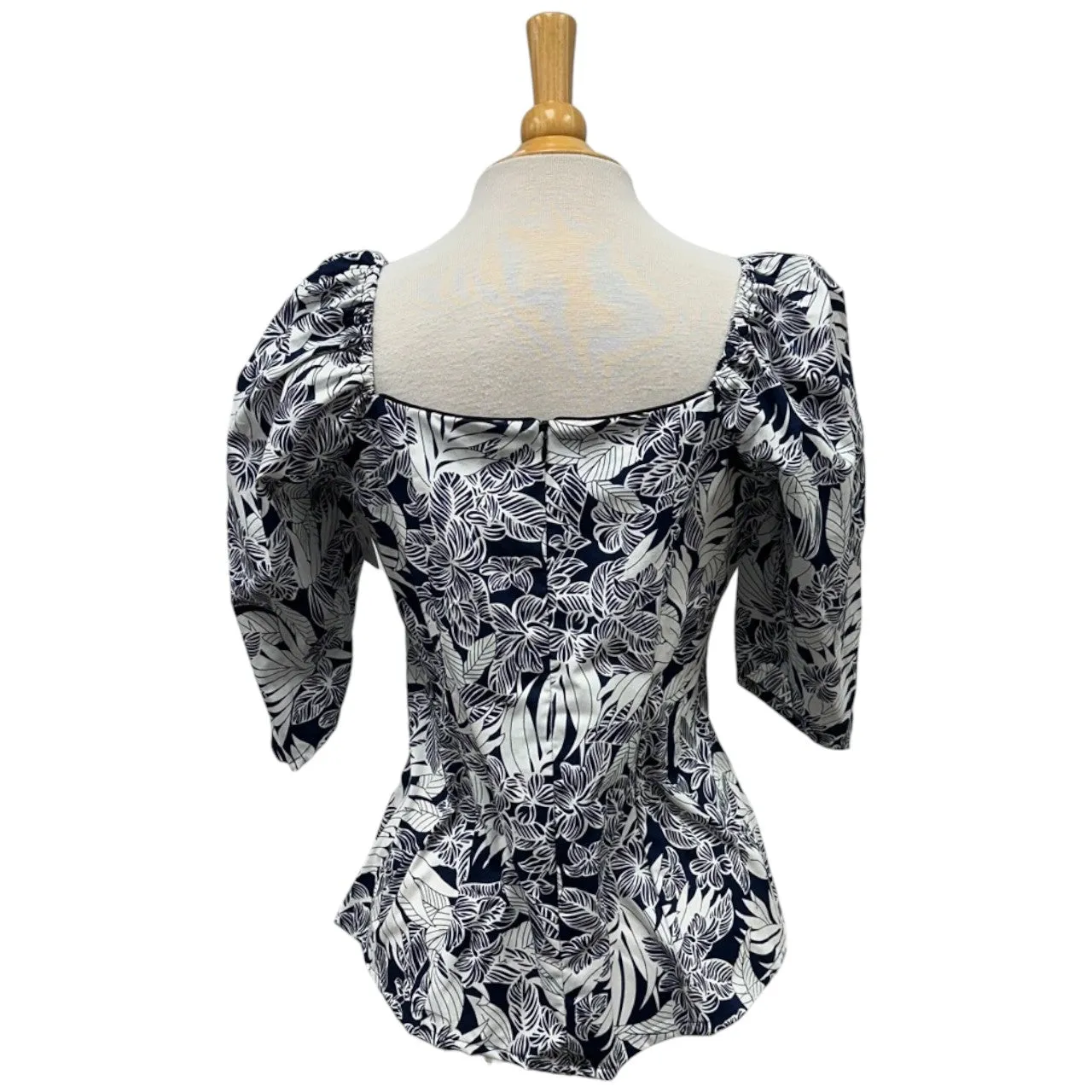 Hawaiian Half  Sleeve Blouse | Black & White Hibiscus - 286B