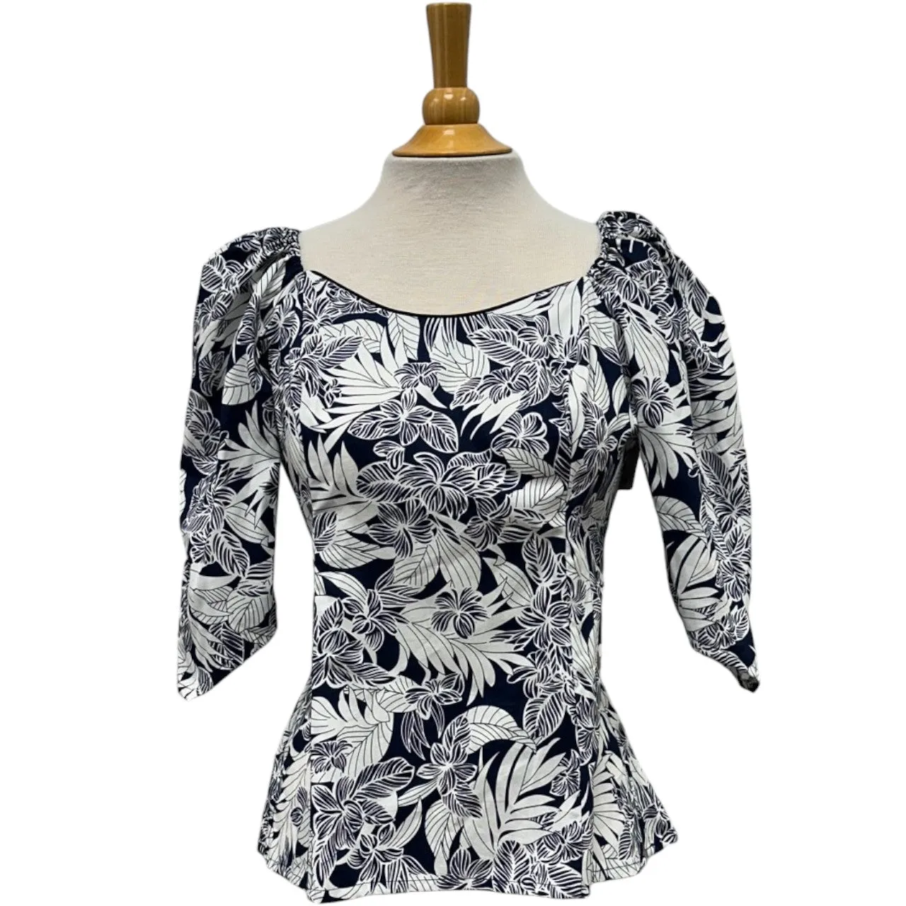 Hawaiian Half  Sleeve Blouse | Black & White Hibiscus - 286B