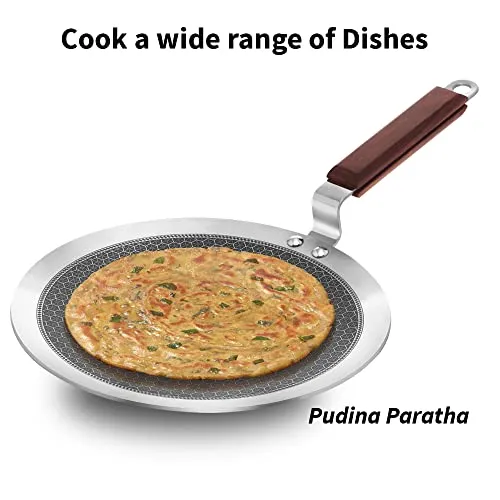 Hawkins 26 cm Paratha Tava, Triply Stainless Steel Nonstick Tawa with Rosewood Handle (NSPT26)