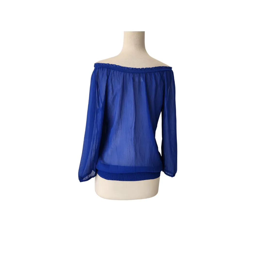 Hollister Cobalt Blue Sheer Frill Off-shoulder Blouse | Pre Loved |