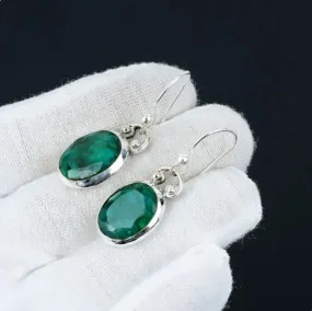 Indian Emerald 925 Sterling Silver Dangle Earrings Handmade Jewelry