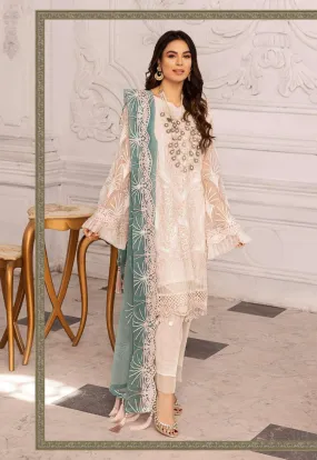 Ivory Net Embroidered Moti Work Designer Suit