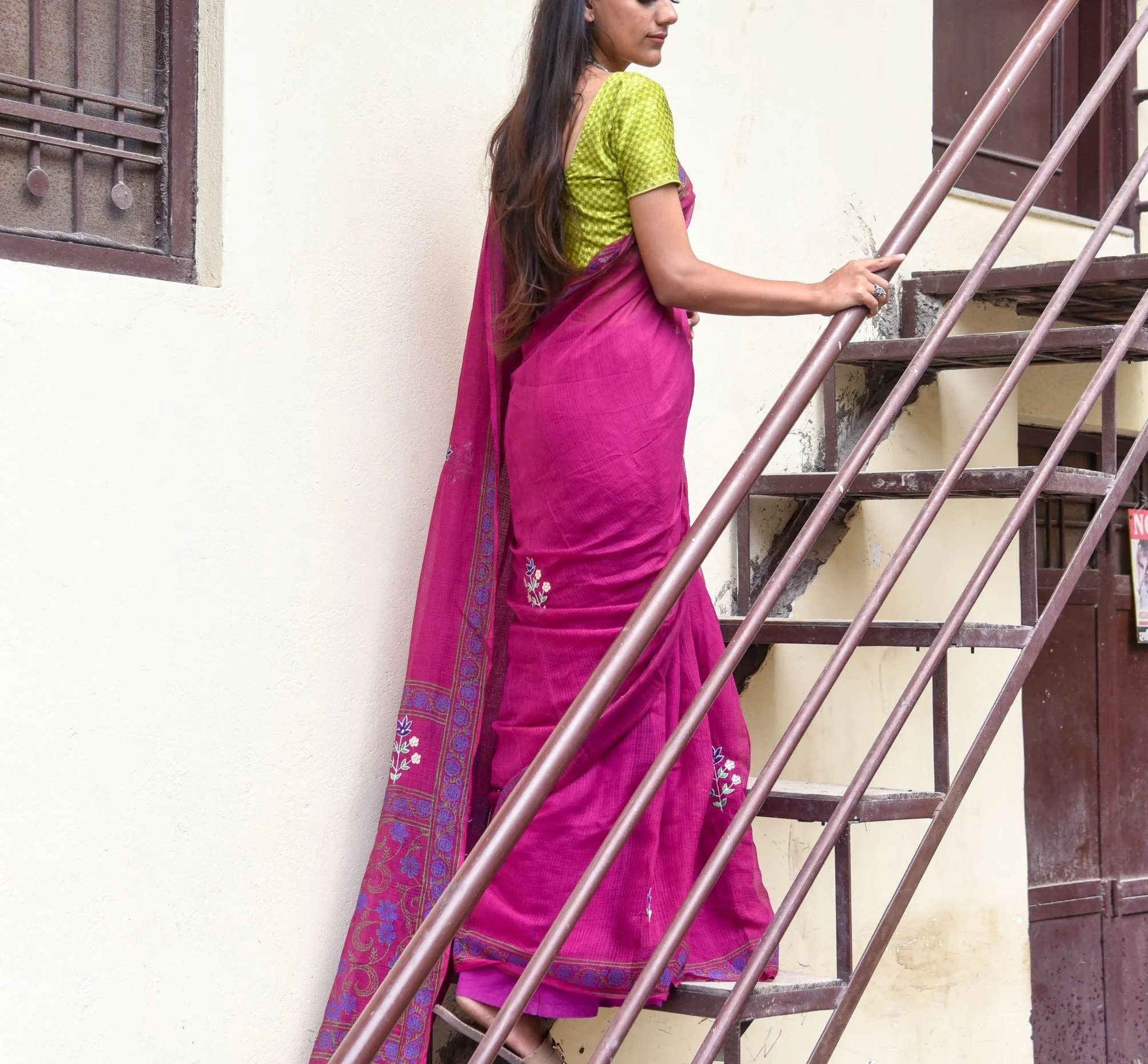 Kaisori Kota saree - Nishika embroidered and handblockprinted Kota saree