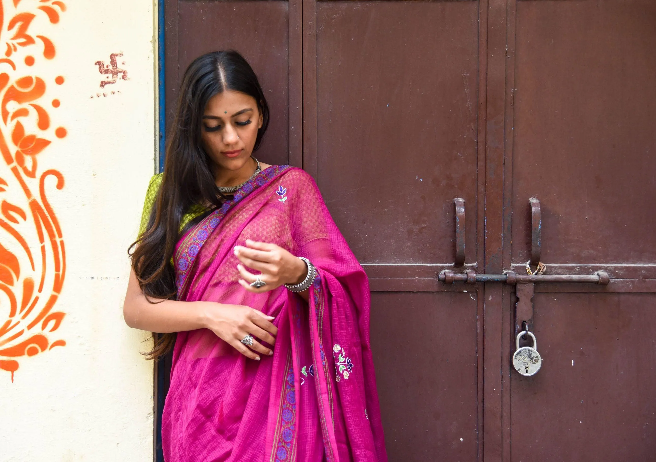 Kaisori Kota saree - Nishika embroidered and handblockprinted Kota saree