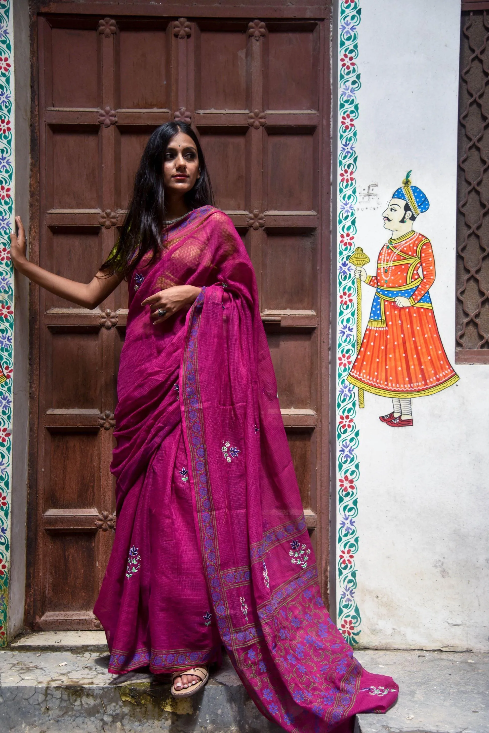 Kaisori Kota saree - Nishika embroidered and handblockprinted Kota saree