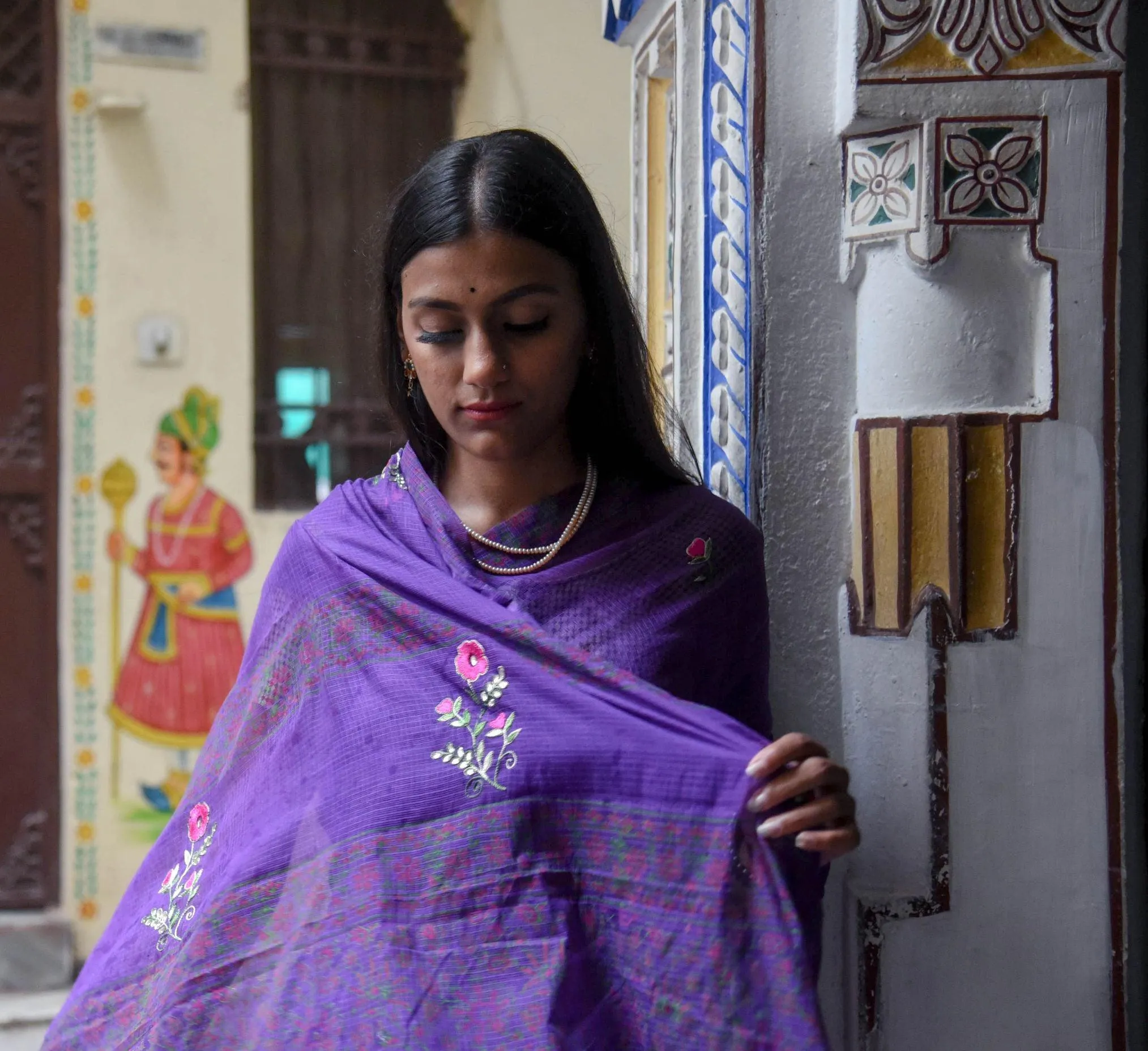 Kaisori Kota saree -Ragini embroidered and handblockprinted Kota saree