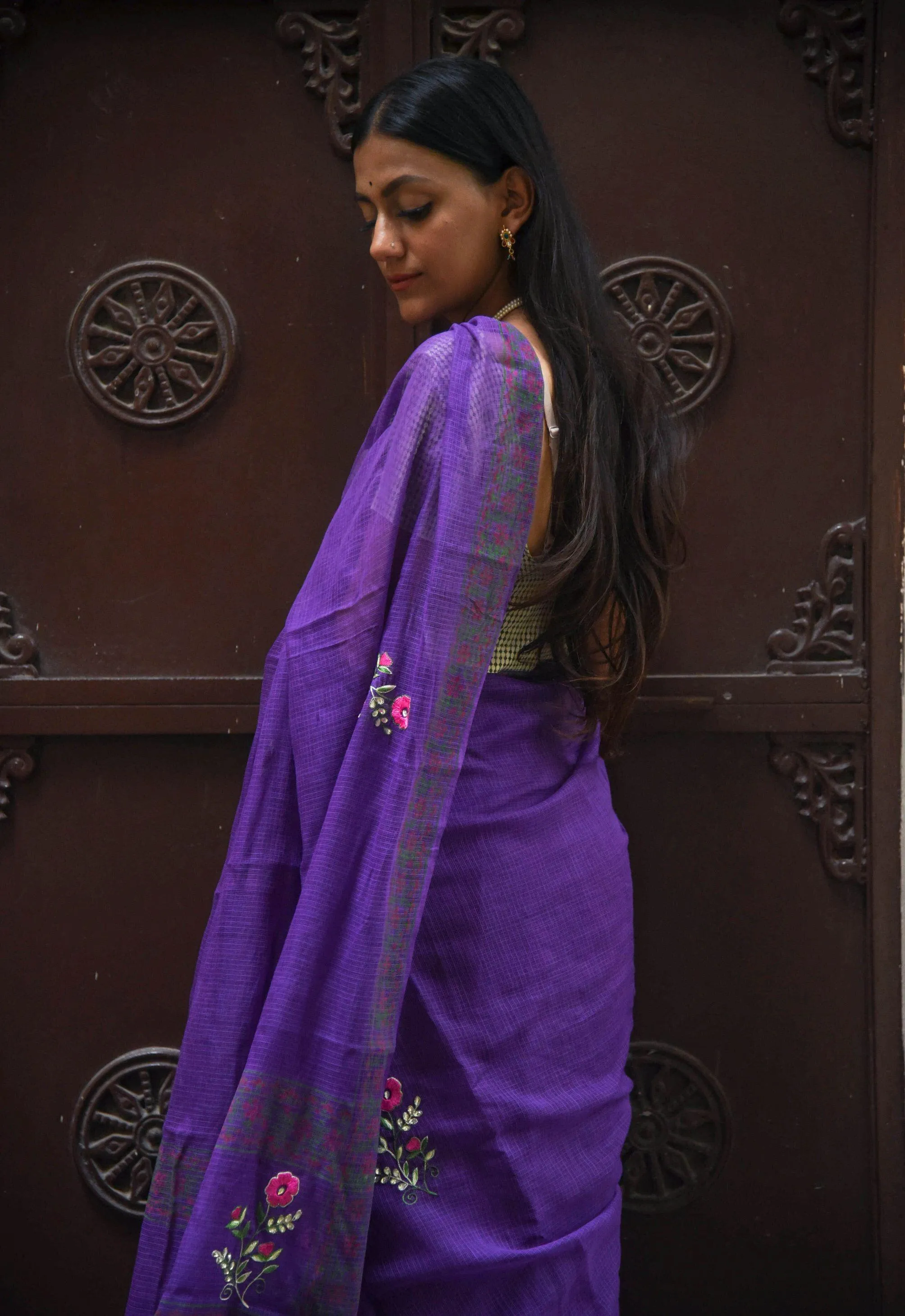 Kaisori Kota saree -Ragini embroidered and handblockprinted Kota saree