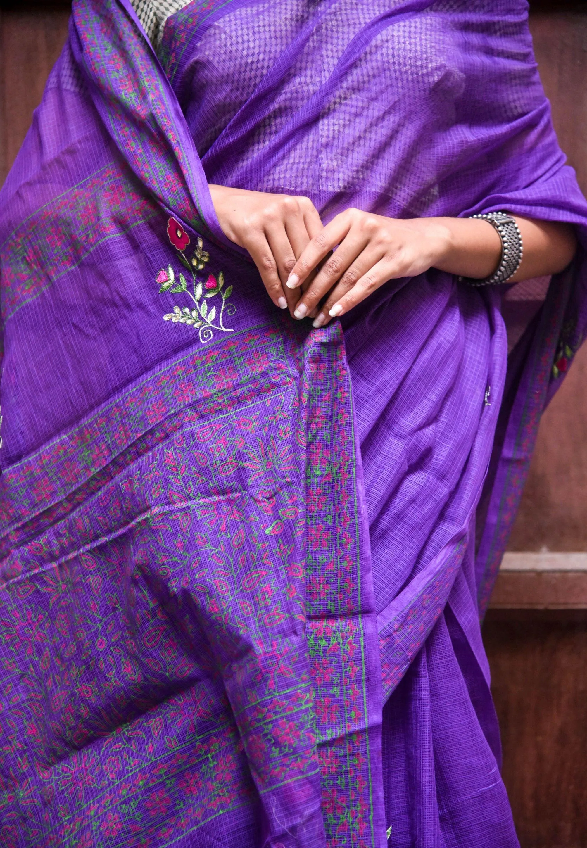 Kaisori Kota saree -Ragini embroidered and handblockprinted Kota saree