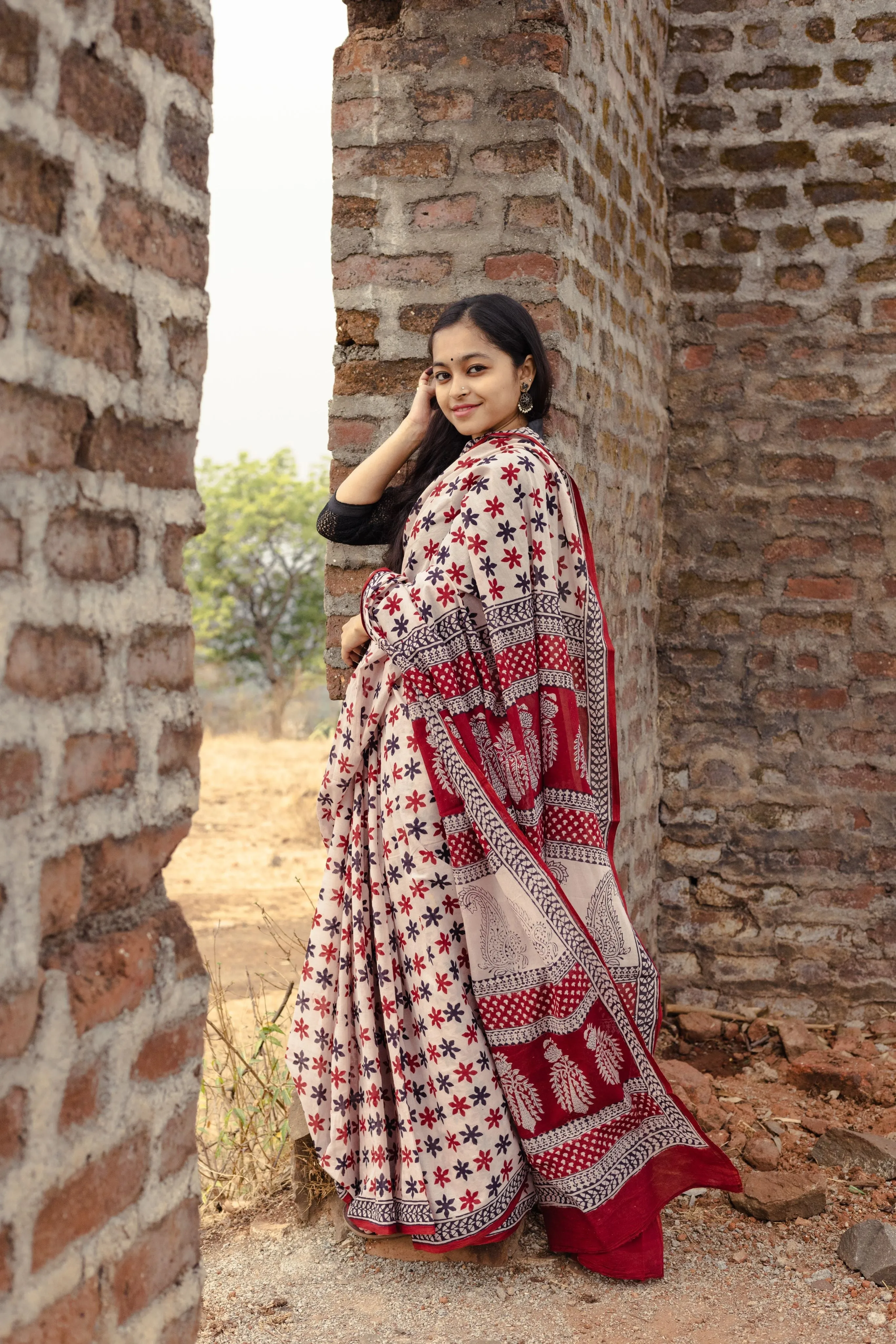 Kaisori Sitara handblockprinted cotton saree