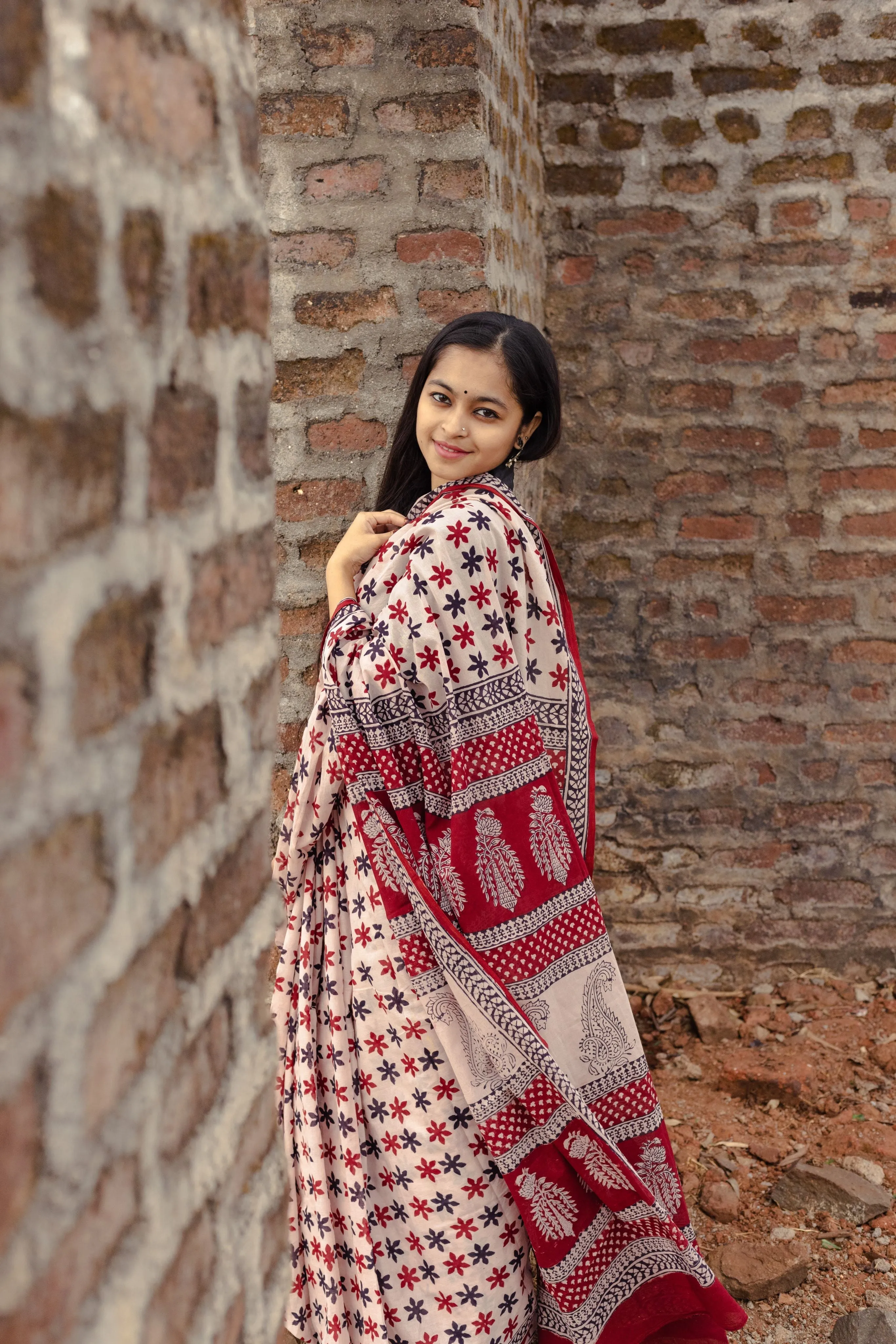 Kaisori Sitara handblockprinted cotton saree