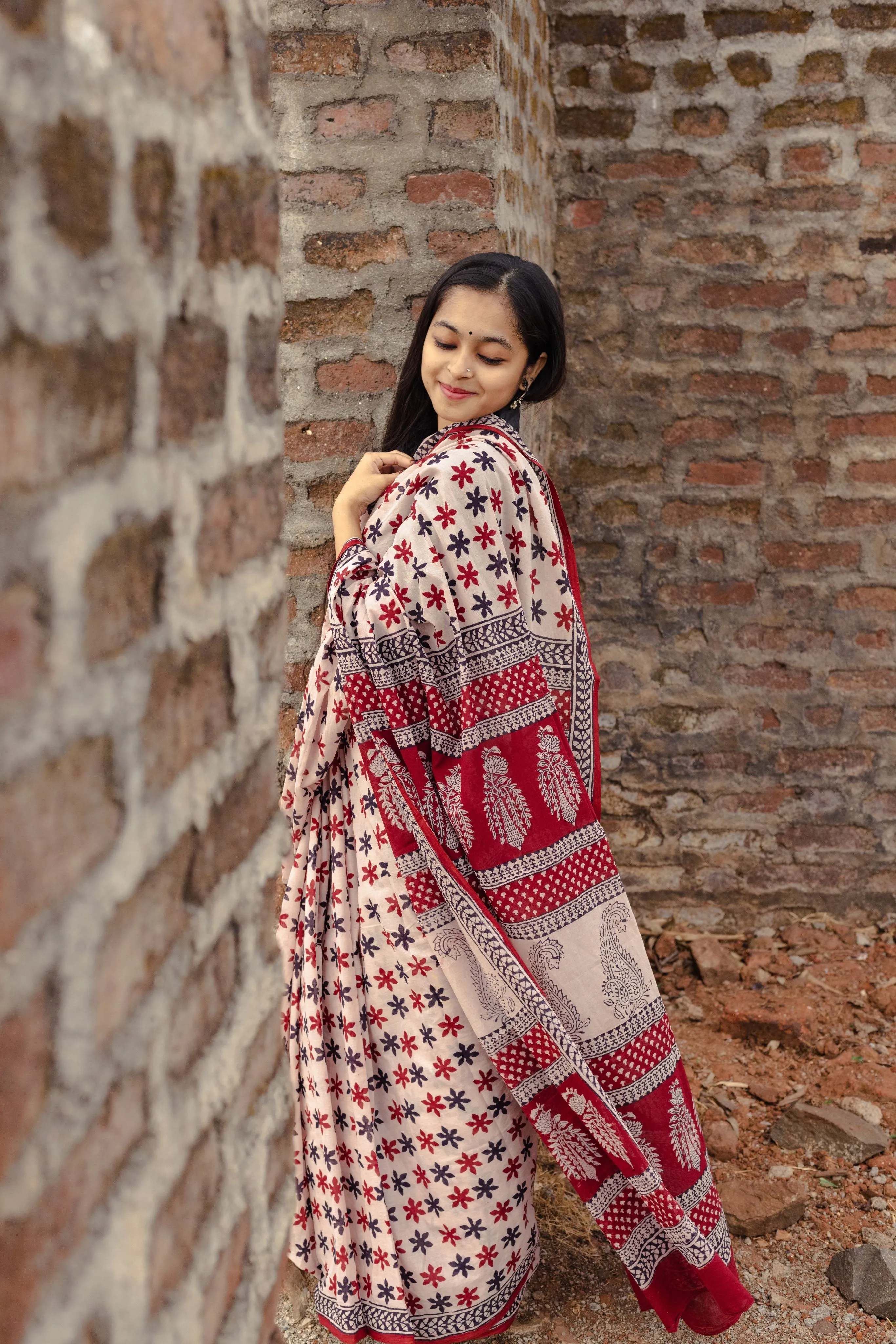 Kaisori Sitara handblockprinted cotton saree