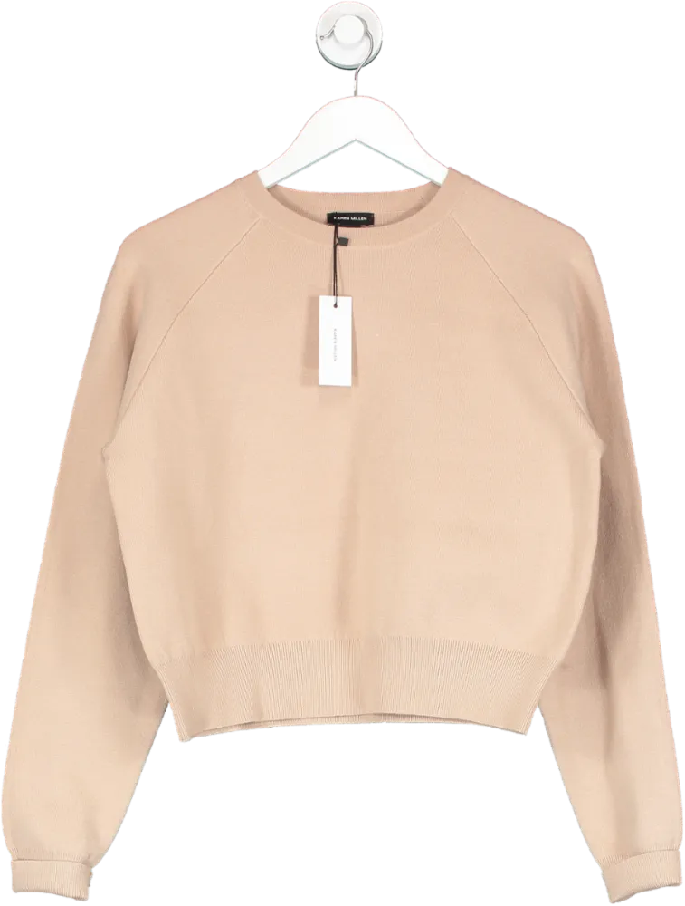 Karen Millen Beige Compact Wool Look Boxy Jumper UK M