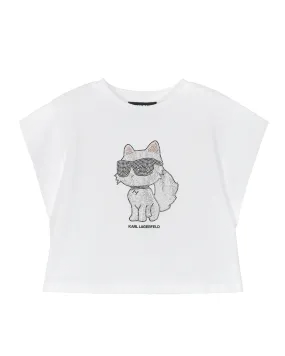 KARL LAGERFELD SS24 Short Sleeve Choupette T-shirt with Rhinestones