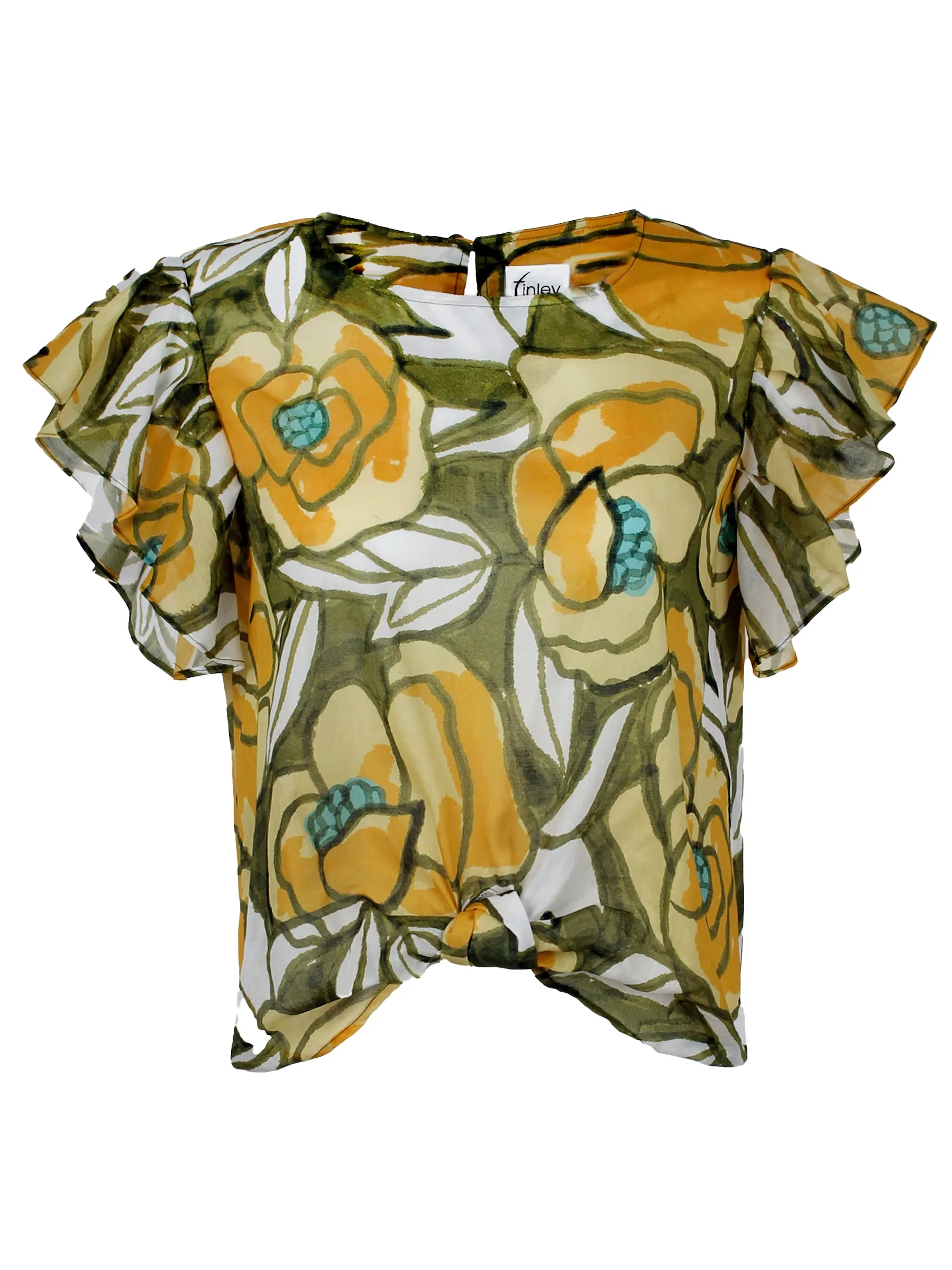 Knot Top Rosie Roses Print Yellow/Teal