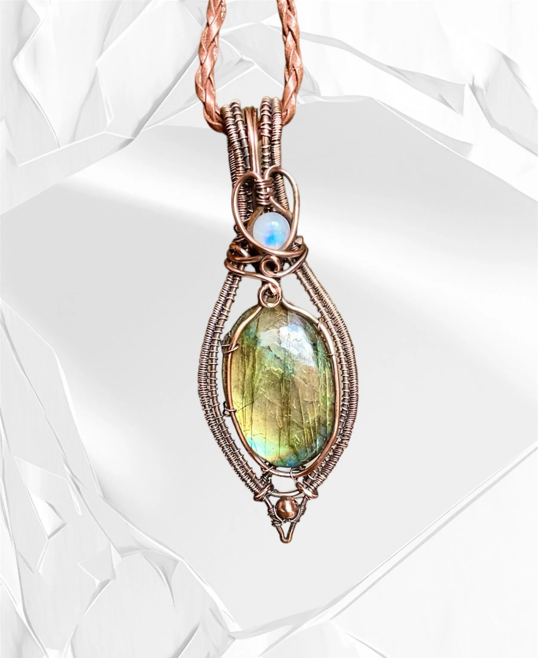 Labradorite and Moonstone Wire Wrapped Pendant