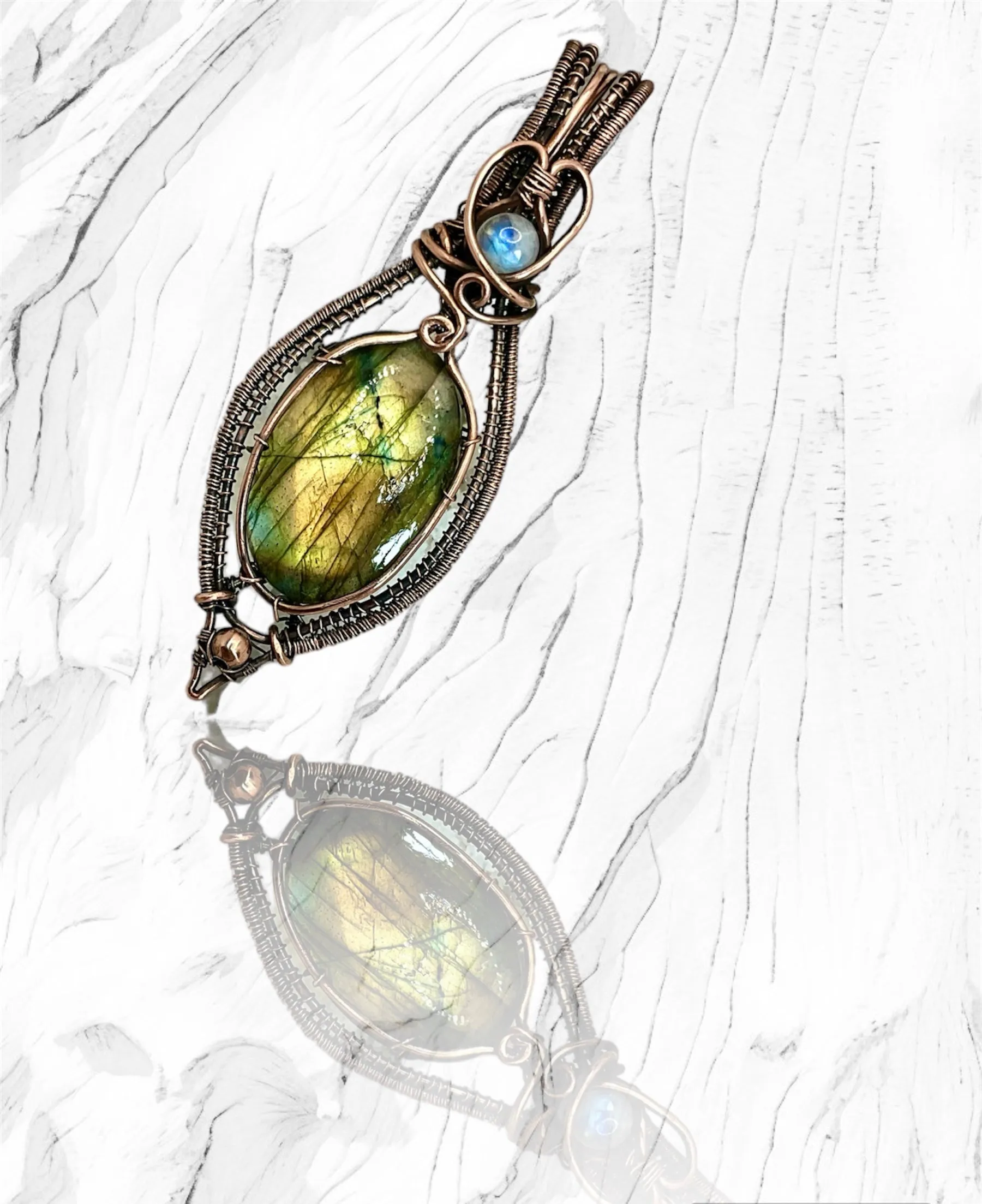 Labradorite and Moonstone Wire Wrapped Pendant