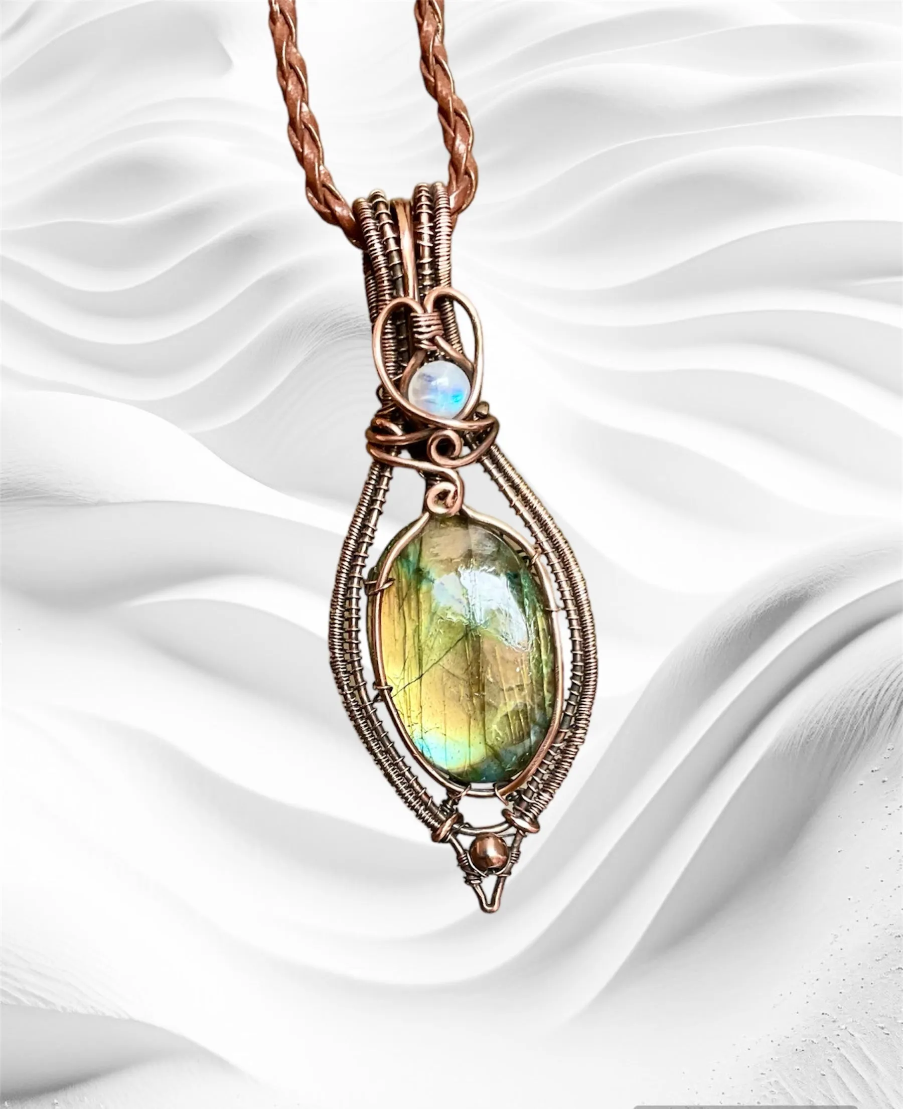 Labradorite and Moonstone Wire Wrapped Pendant