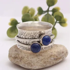 Labradorite, Lapis lazuli 925 Sterling Solid Silver, Spinner Ring, Thumb Ring, Anxiety Ring, Worry Ring, Fidget Ring, Meditation Ring, Silver Jewelry, Nickel Free, Handmade Ring