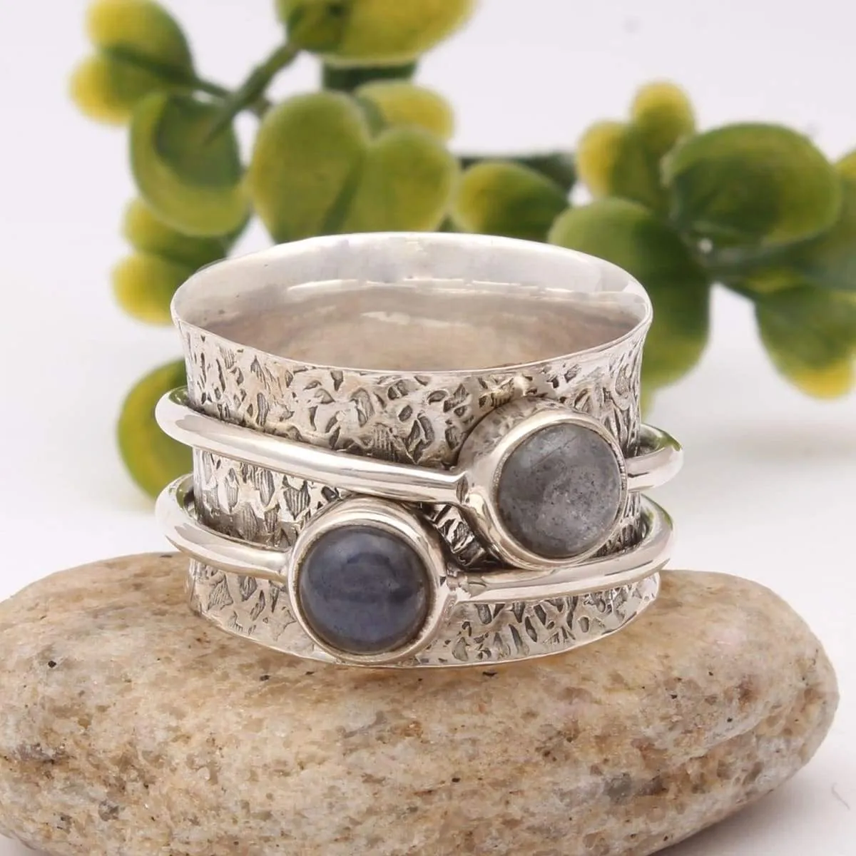 Labradorite, Lapis lazuli 925 Sterling Solid Silver, Spinner Ring, Thumb Ring, Anxiety Ring, Worry Ring, Fidget Ring, Meditation Ring, Silver Jewelry, Nickel Free, Handmade Ring