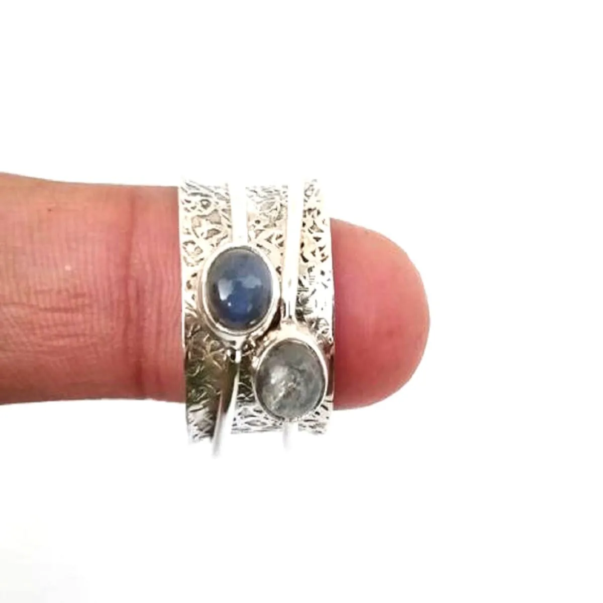 Labradorite, Lapis lazuli 925 Sterling Solid Silver, Spinner Ring, Thumb Ring, Anxiety Ring, Worry Ring, Fidget Ring, Meditation Ring, Silver Jewelry, Nickel Free, Handmade Ring