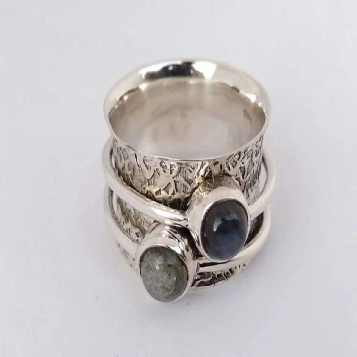 Labradorite, Lapis lazuli 925 Sterling Solid Silver, Spinner Ring, Thumb Ring, Anxiety Ring, Worry Ring, Fidget Ring, Meditation Ring, Silver Jewelry, Nickel Free, Handmade Ring