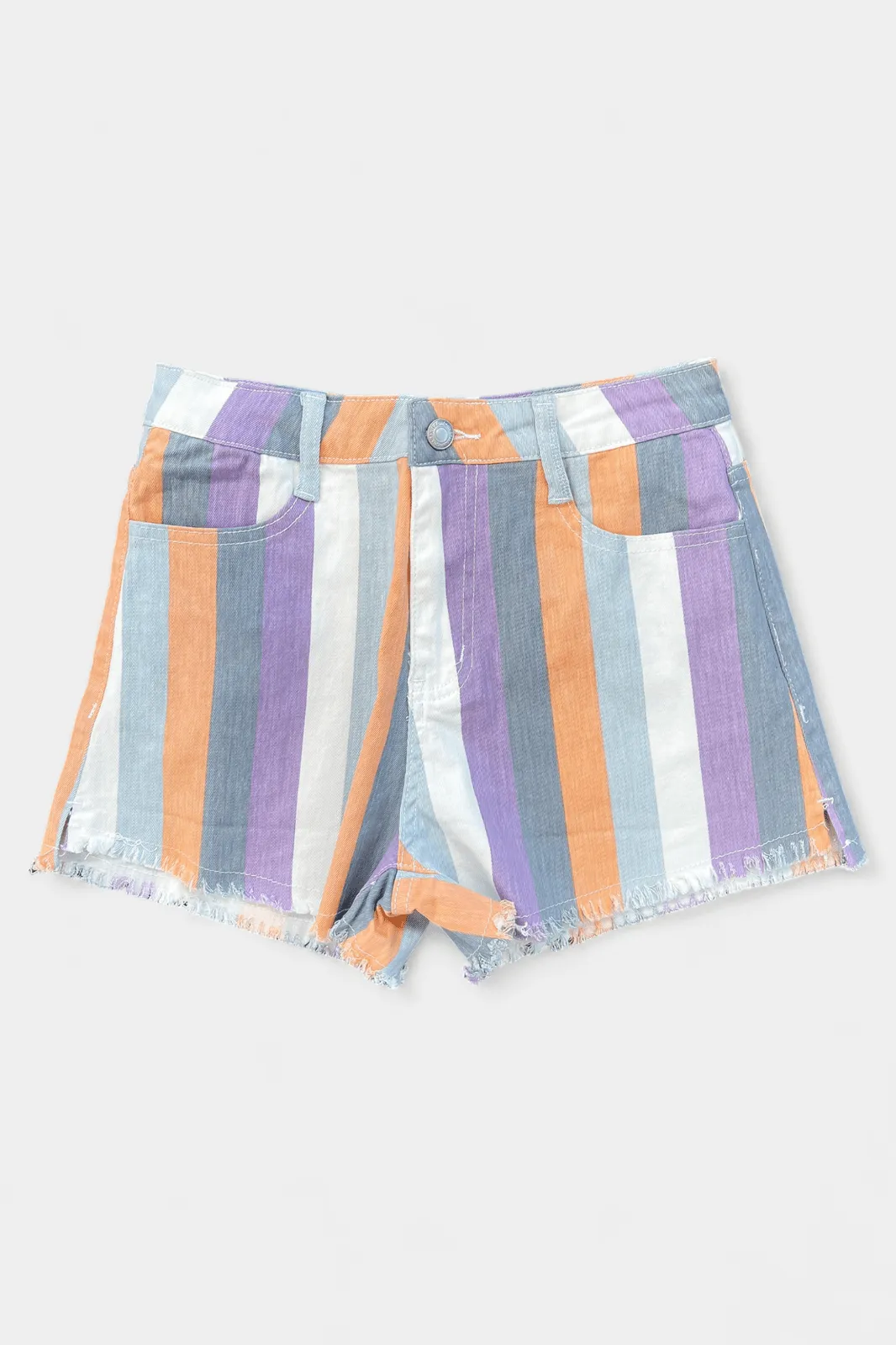 Lavender Multi Striped Denim Shorts