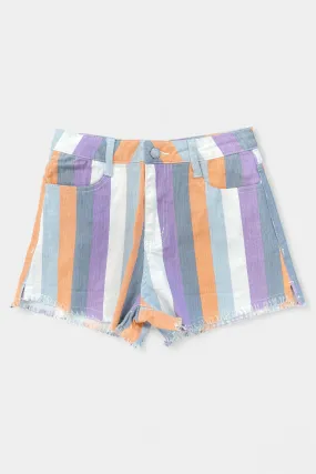 Lavender Multi Striped Denim Shorts