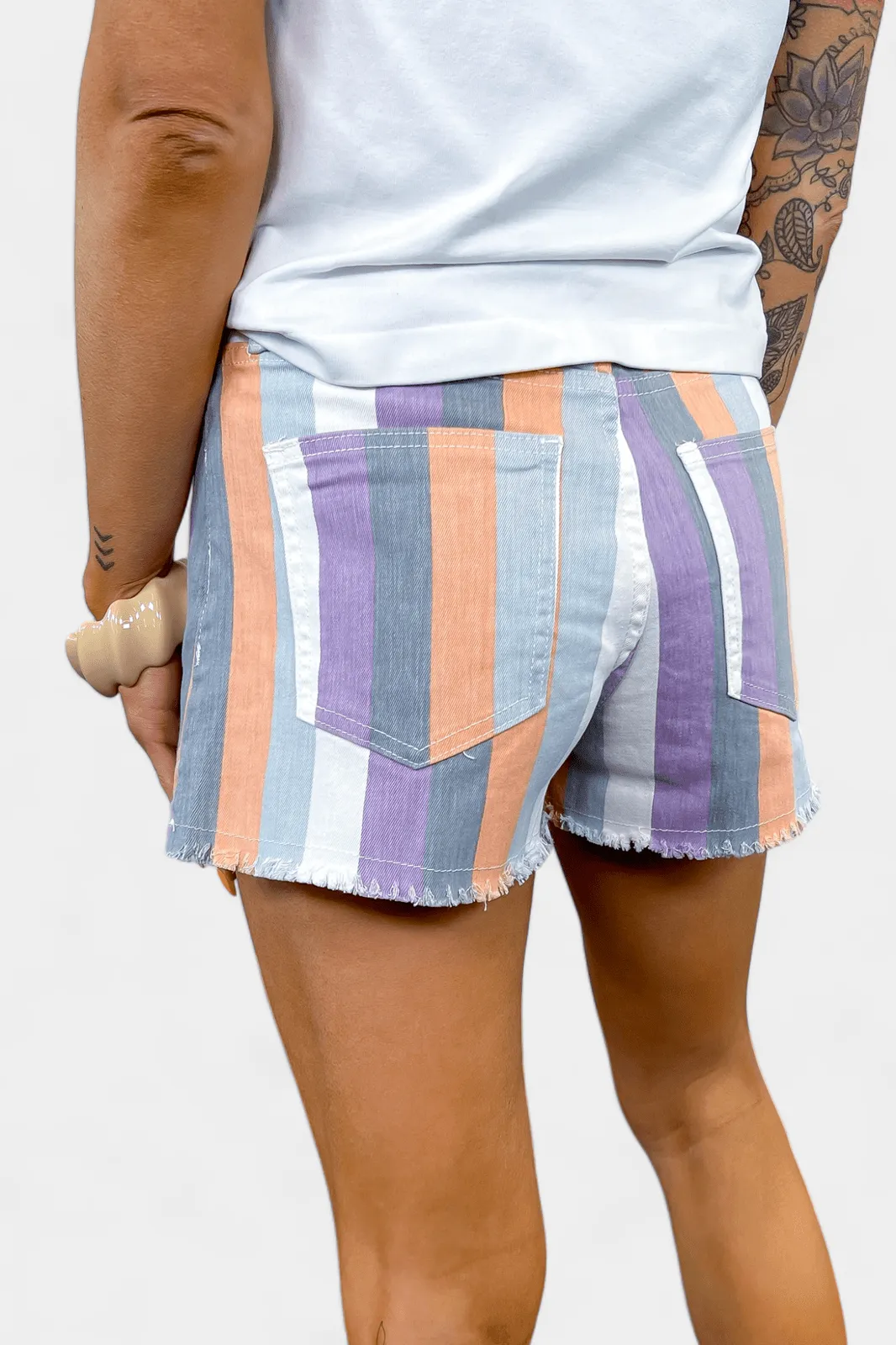 Lavender Multi Striped Denim Shorts