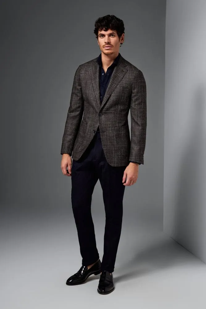 Liam Sports Jacket - Brown and Navy Check Wool