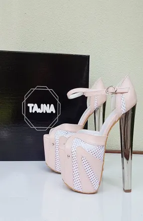 Light Pink Silver Heeled Platform Shoes