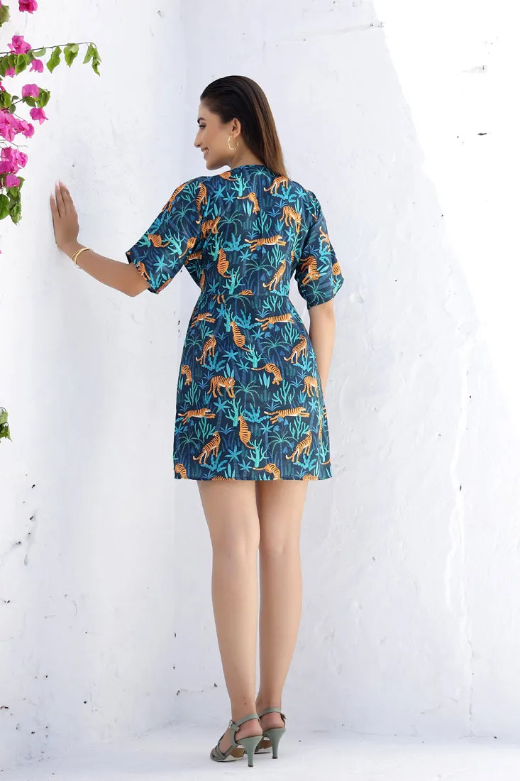 LUCILE - Blue tiger print dress (Final Sale)