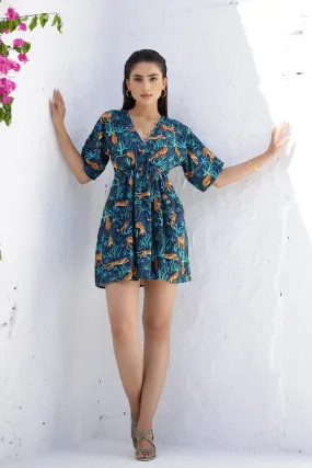 LUCILE - Blue tiger print dress (Final Sale)