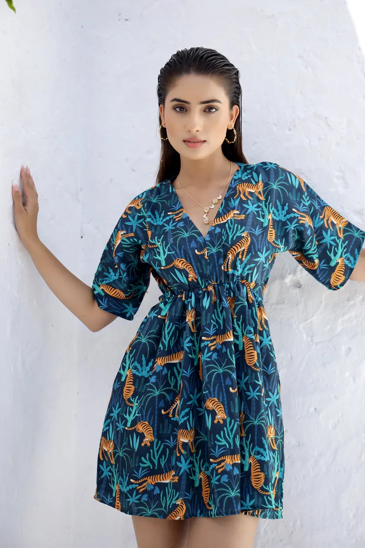 LUCILE - Blue tiger print dress (Final Sale)