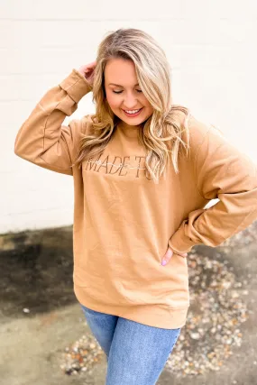 Made to Worship Embroidered Sweatshirt, Sandstone