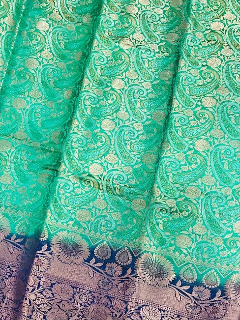 Magnificent Light Green Color Banarasi Soft Silk Saree With Contrast Brocade Blouse