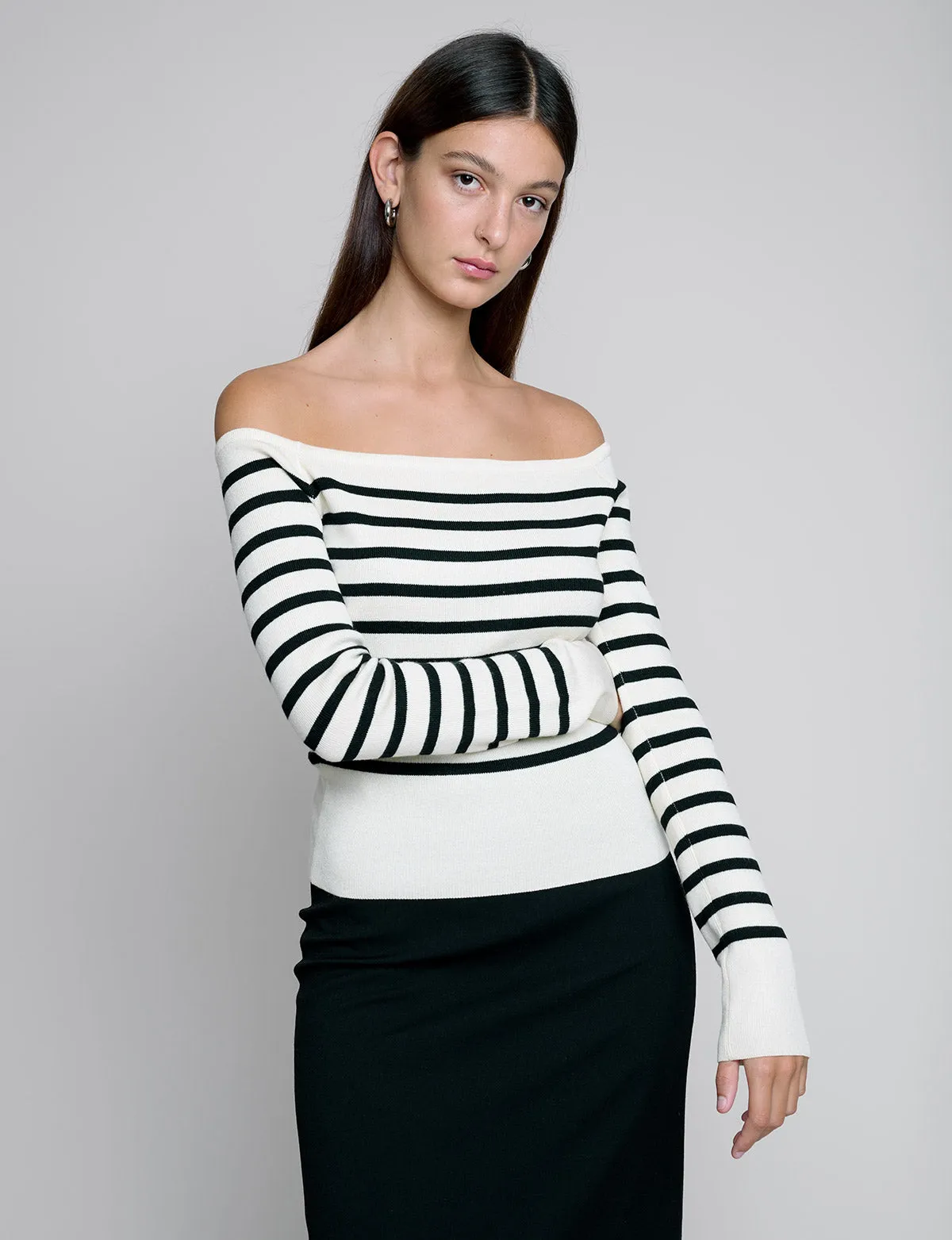 Marcel Cream Stripe Off-The-Shoulder Top