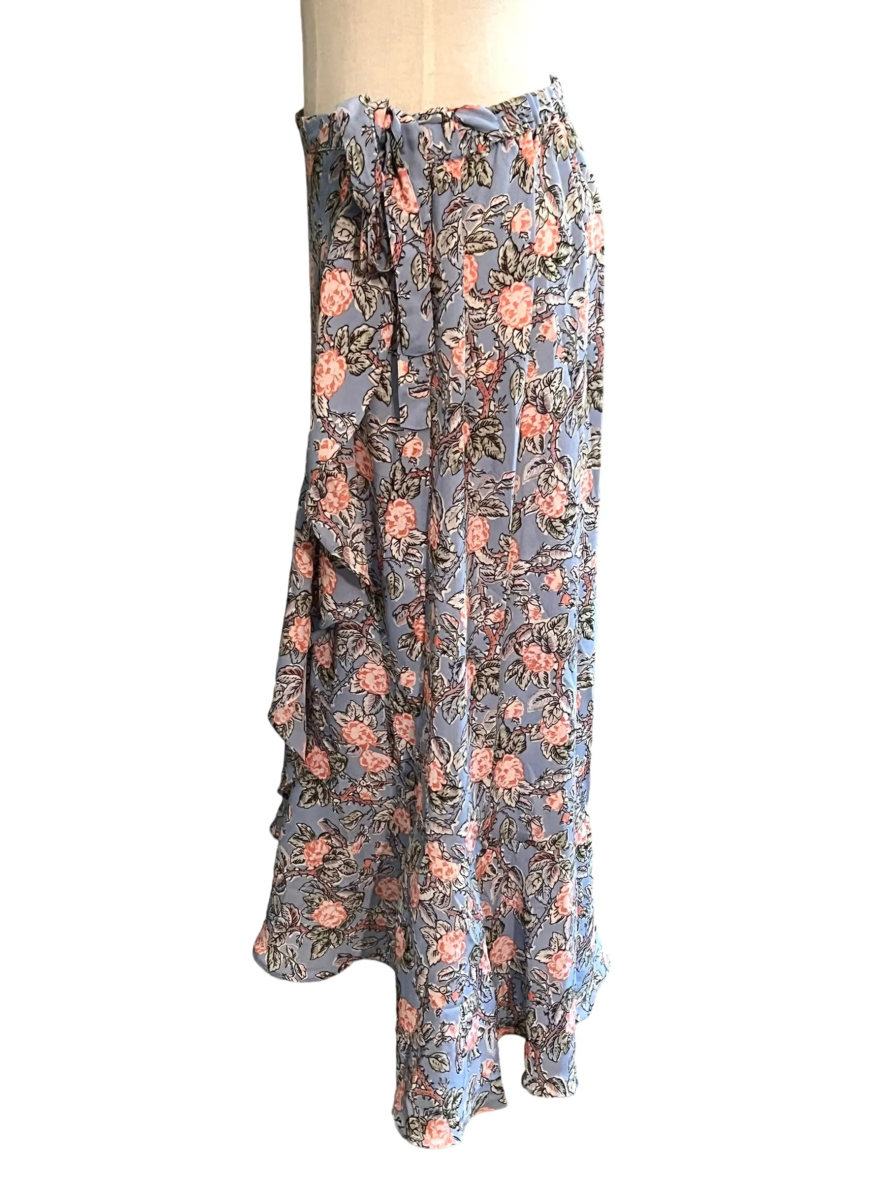 Max Studio Size M Blue Floral Print Wrap Skirt