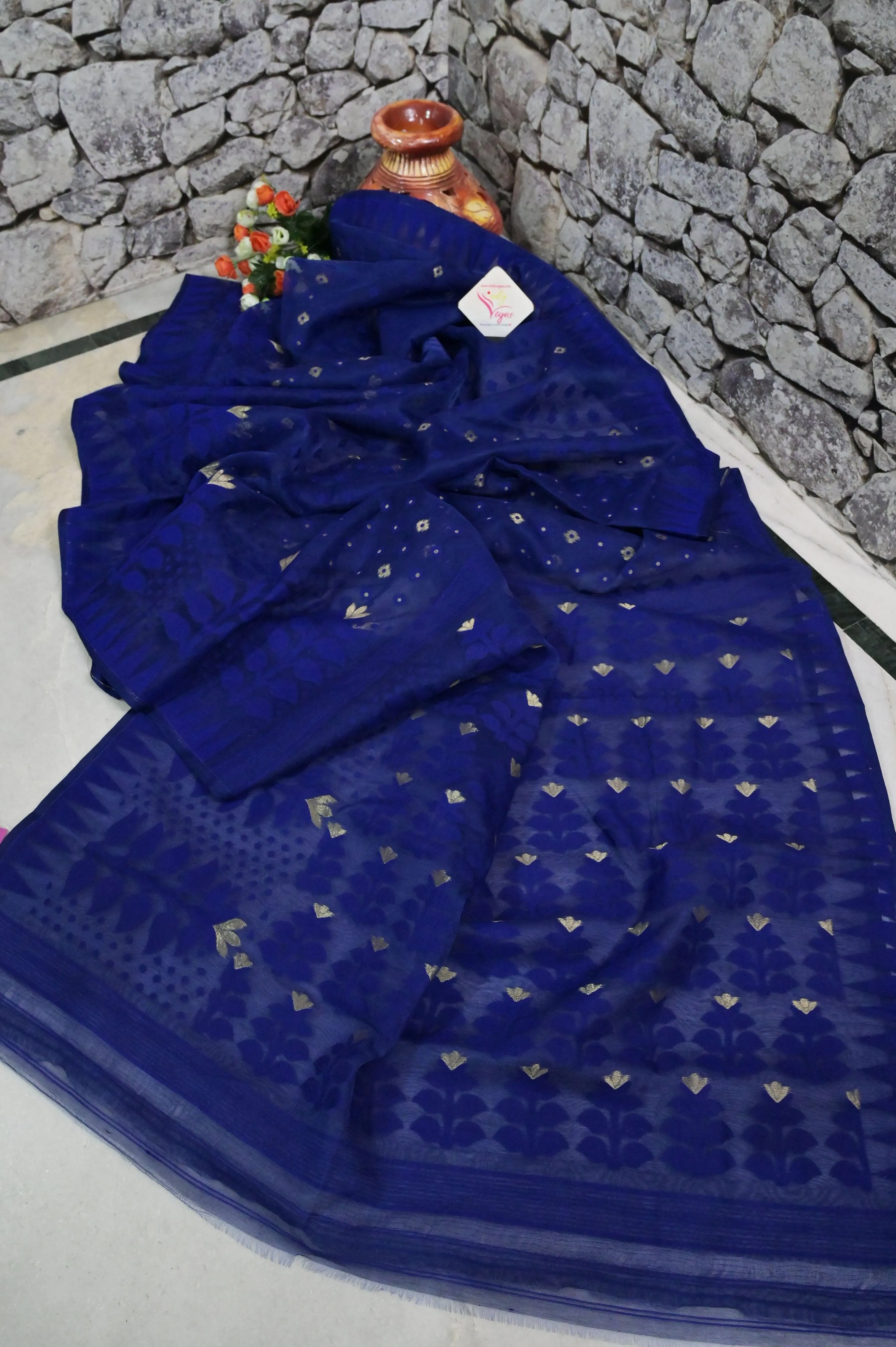 Midnight Blue Color Jamdani Saree with Self Weaving