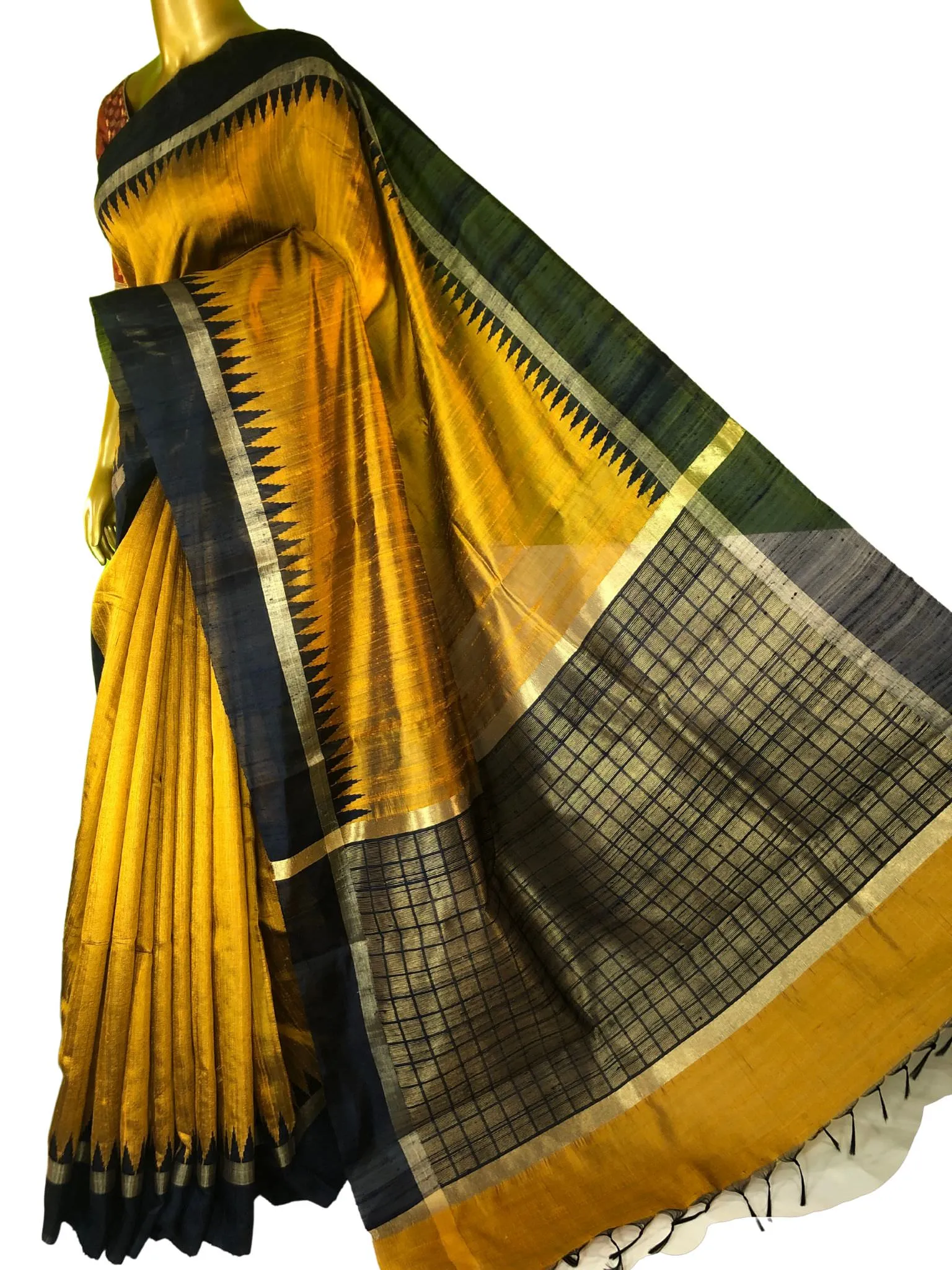 Mustard Golden Color Pure Raw Silk Saree