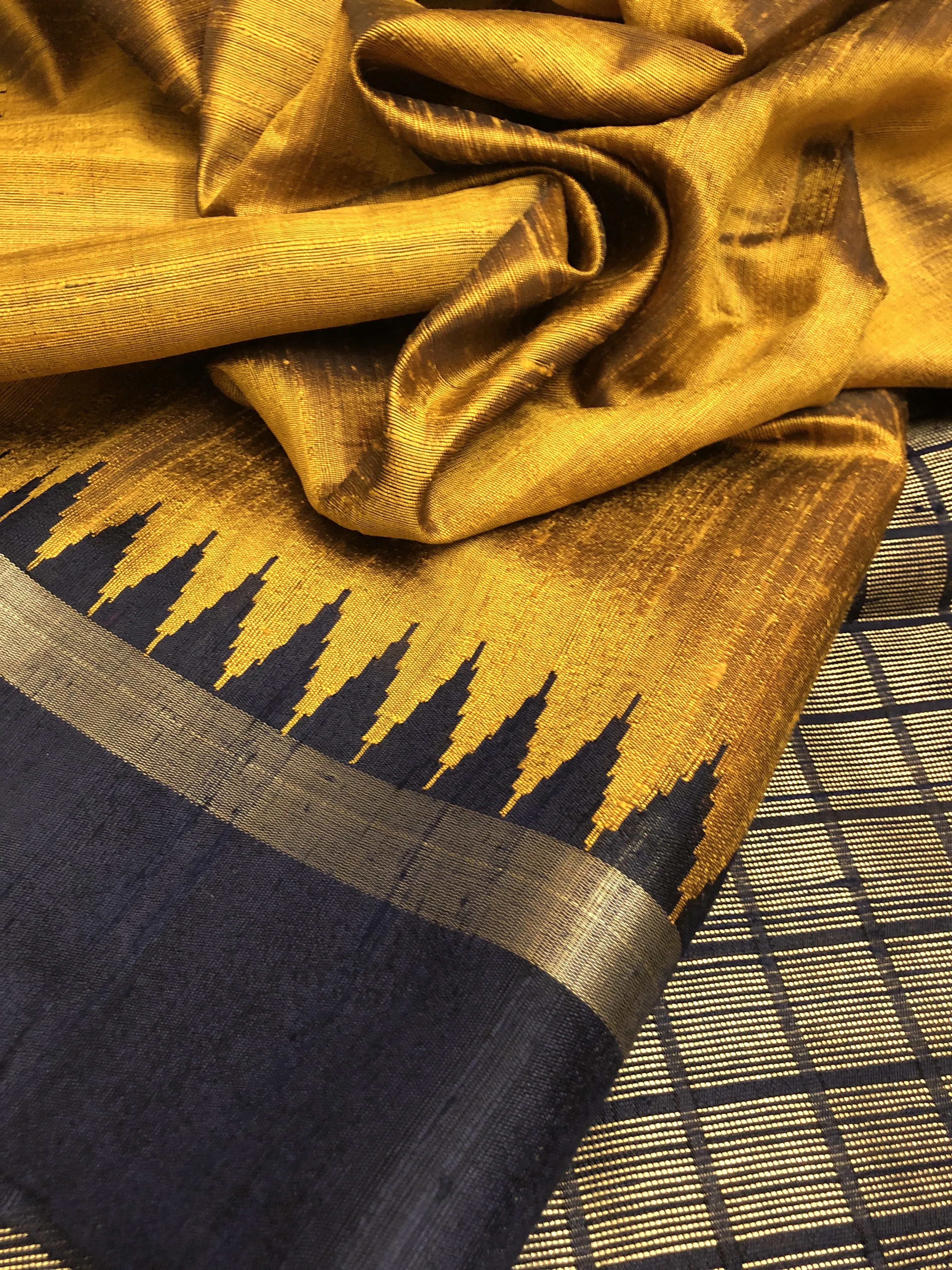 Mustard Golden Color Pure Raw Silk Saree