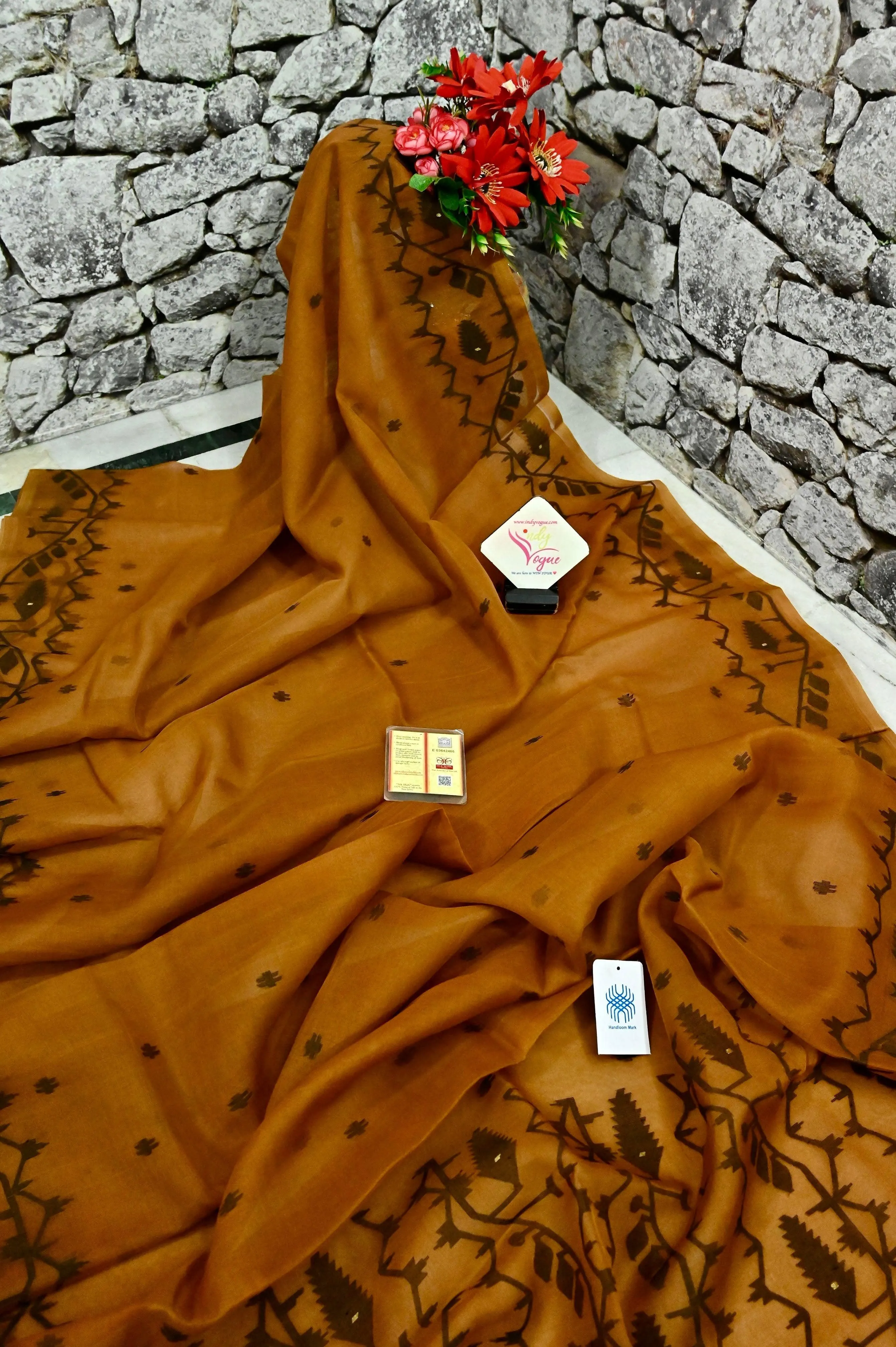 Mustard Yellow Color Pure Muslin Jamdani Saree