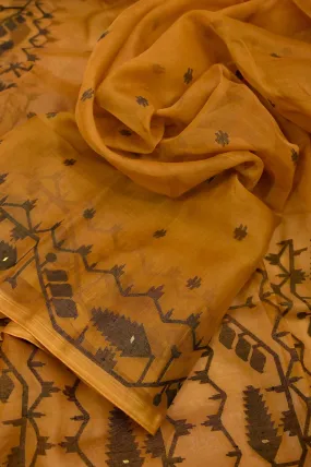 Mustard Yellow Color Pure Muslin Jamdani Saree