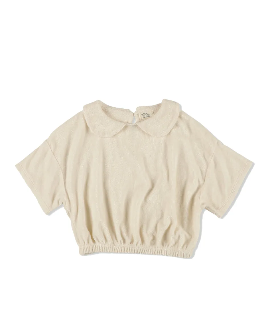 MY LITTLE COZMO Les Tresors Marines Organic Toweling Terry Blouse in Ivory