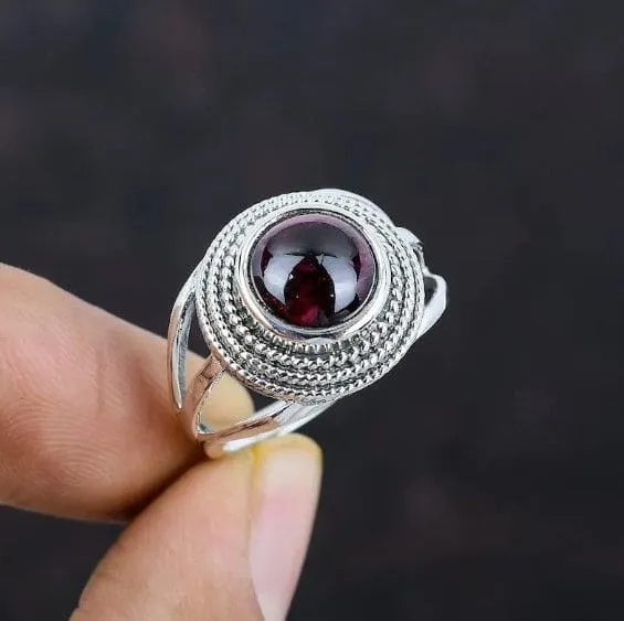 Natural Garnet Handmade 925 Sterling Silver Ring